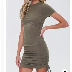 knee length dresses for ladies Black Cold Shoulder Lace Up Side T-shirt Dress main image 1